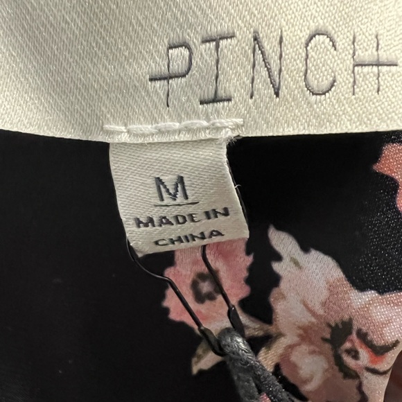 Pinch Women’s Black Satin Smoked Maxi Slit Floral Long Sleeve V Neck Dress Med - Picture 8 of 15